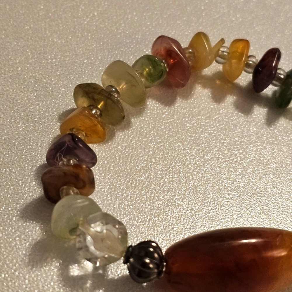 Vintage Warm Amber and Citrine Stone Bracelet with Organic Design. - Picture 3 of 6